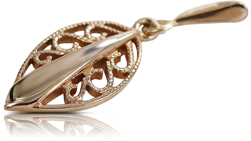 Vintage Leaf Pendant in 14K Rose Gold (vpn081) — side view showing the setting