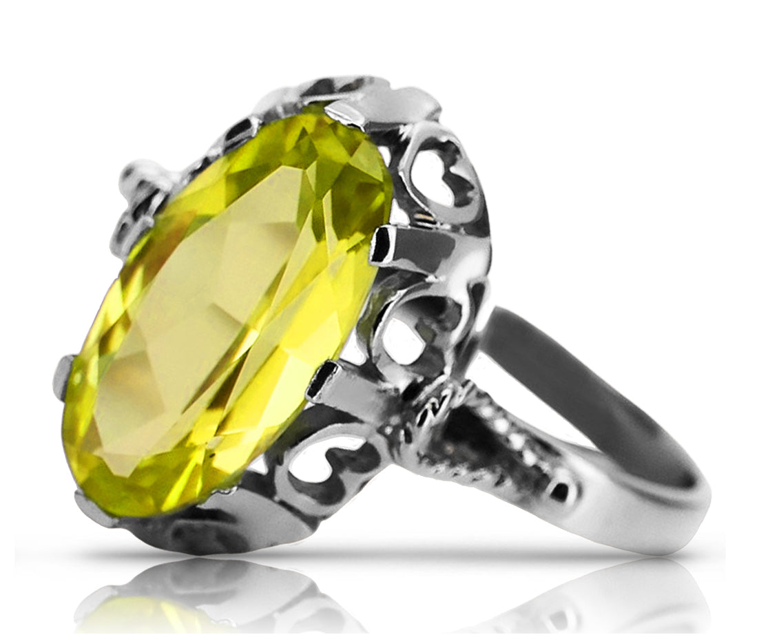 Vintage Yellow Peridot Ring in Sterling Silver (vrc134s-yp) — full view of the piece