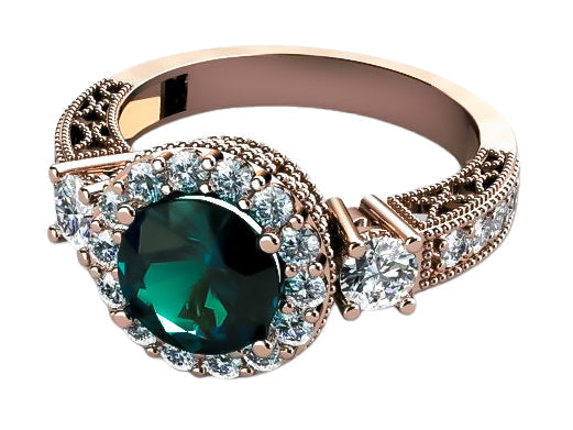 Vintage Emerald Ring in 14K Rose Gold (crc003r-em) — side view showing the setting