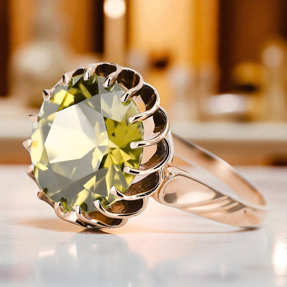 Vintage Yellow Peridot Ring in 14K Rose Gold (vrc035r-yp)