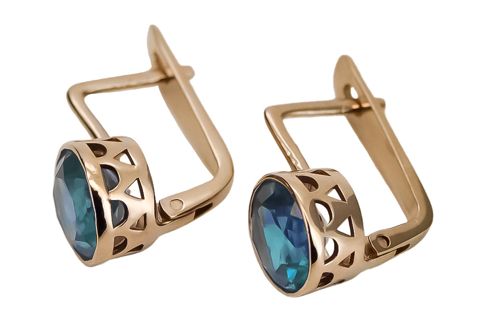 Vintage Aquamarine Earrings in 14K Rose Gold (vec107r-aq) — side view showing the setting