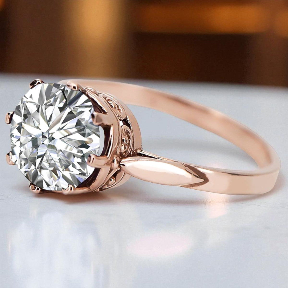 Vintage Zircon Ring in 14K Rose Gold (vrc366r-zi)
