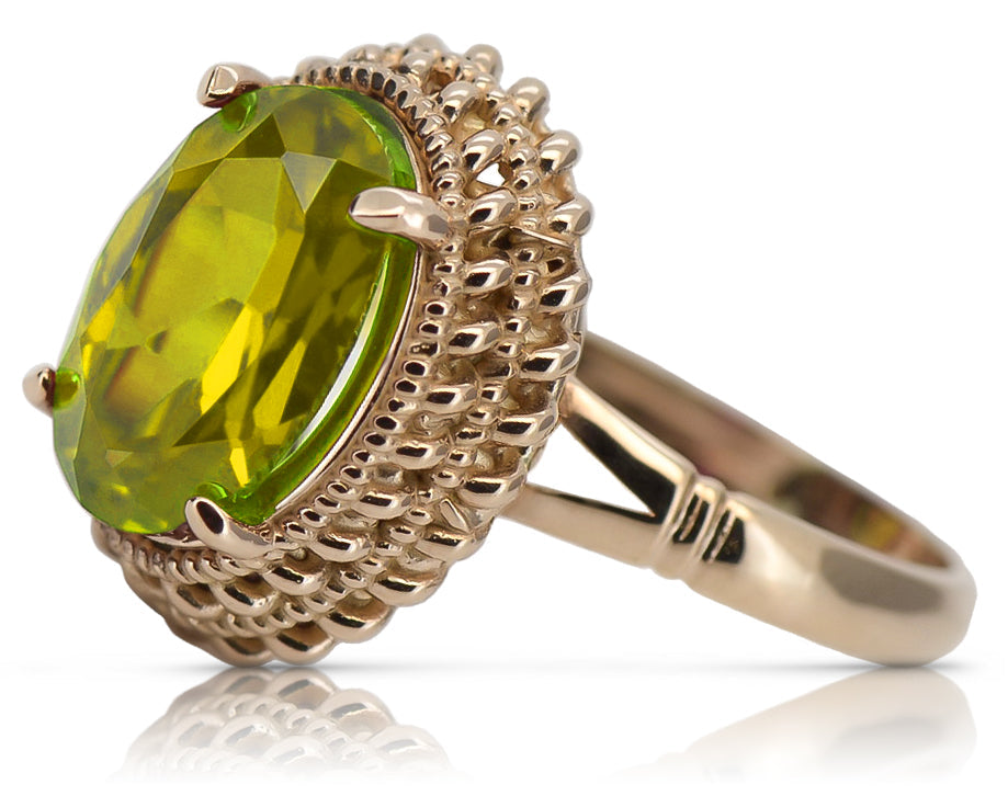 Vintage Yellow Peridot Ring in 14K Rose Gold (vrc068r-yp) — full view of the piece