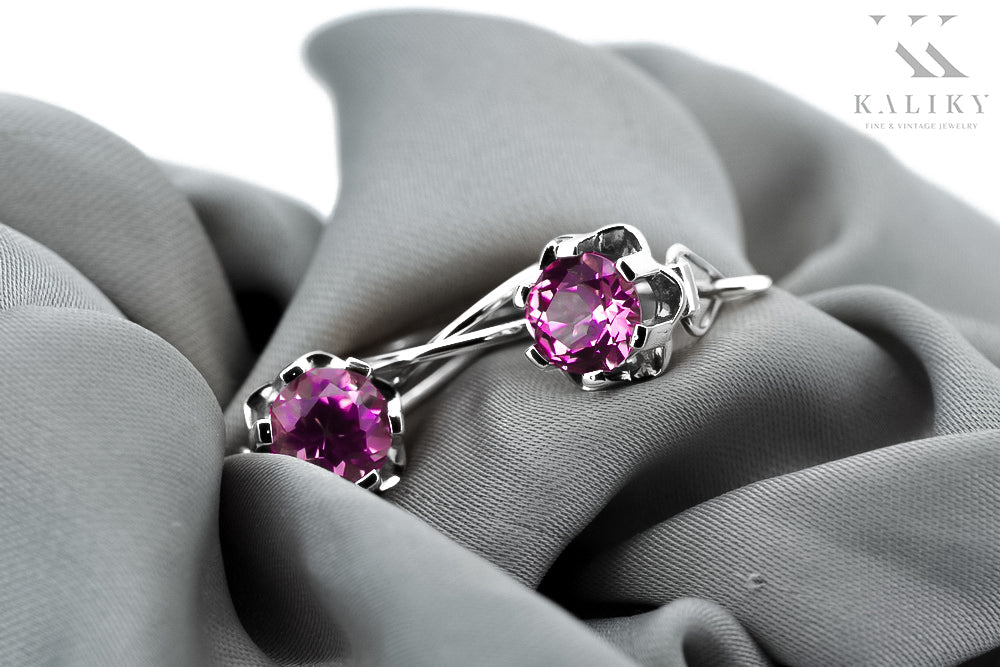 Vintage Amethyst Earrings in Sterling Silver (vec019s-am) — close-up of the hallmark on the inner band