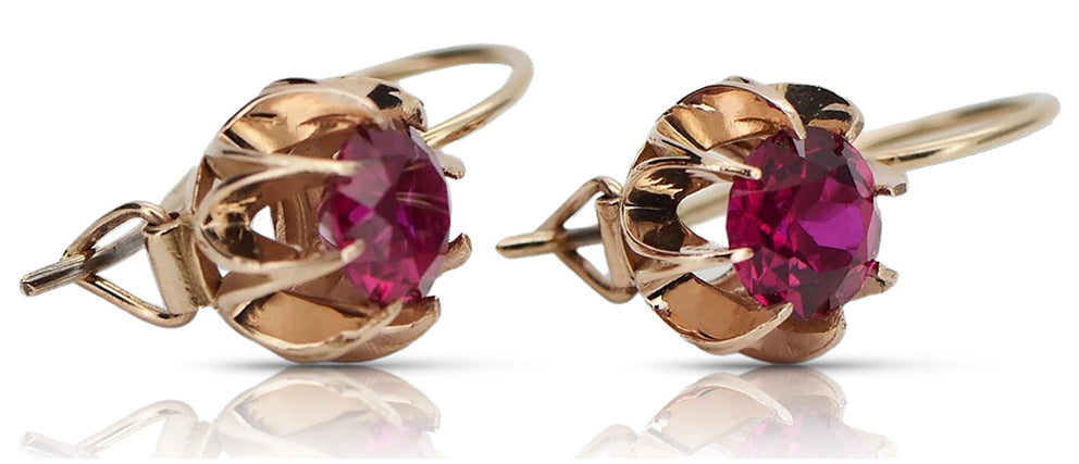 Vintage Ruby Earrings in 14K Rose Gold (vec062r-rb) — full view of the piece