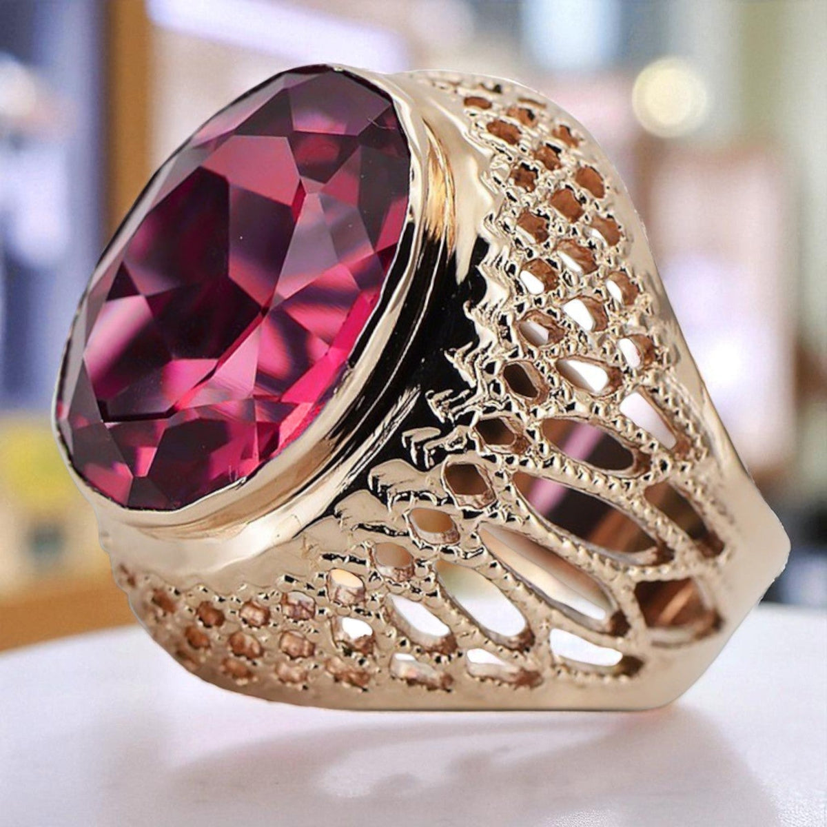 Vintage Ruby Ring in Rose Gold-Plated Sterling Silver (vrc089rp-rb)