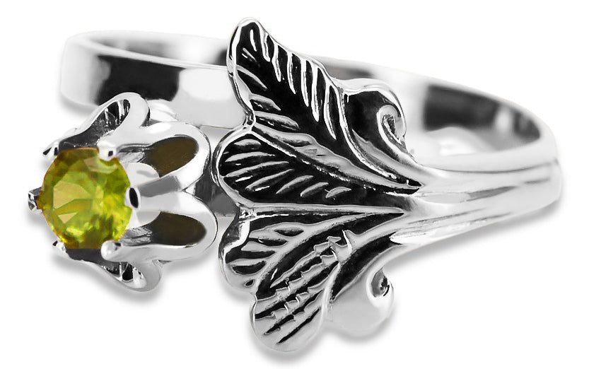 Vintage Yellow Peridot Ring in Sterling Silver (vrc169s-yp) — full view of the piece