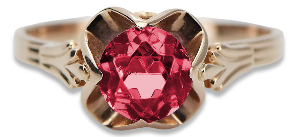 Vintage Ruby Ring in 14K Rose Gold (vrc023r-rb) — close-up of the hallmark on the inner band
