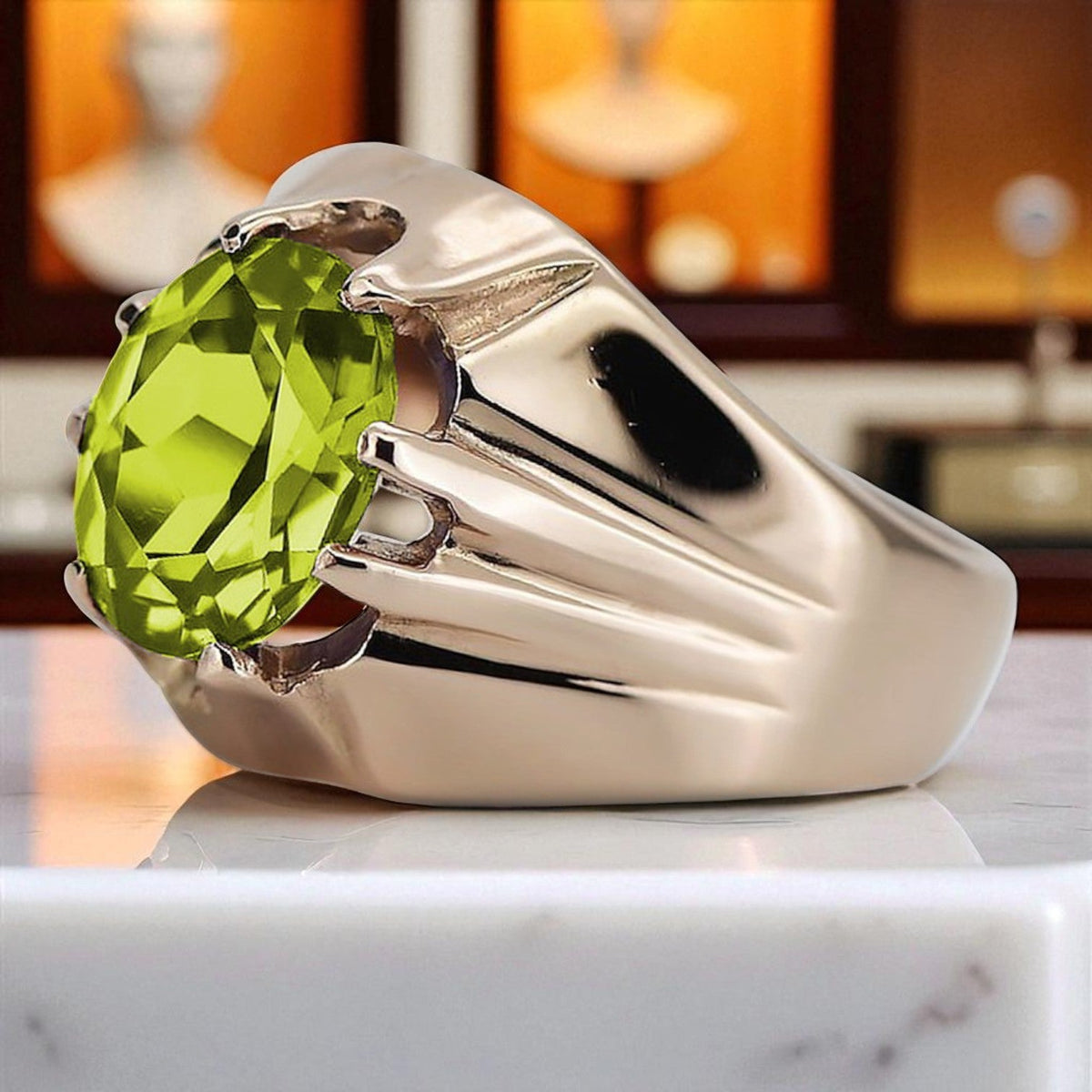 Vintage Yellow Peridot Ring in 14K Rose Gold (vrc016r-yp)