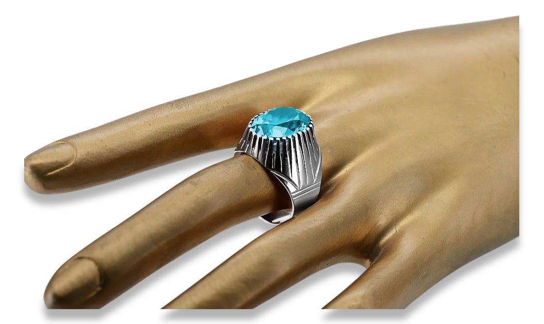 Vintage Aquamarine Ring in Sterling Silver (vrc048s-aq) — close-up of the stone and setting
