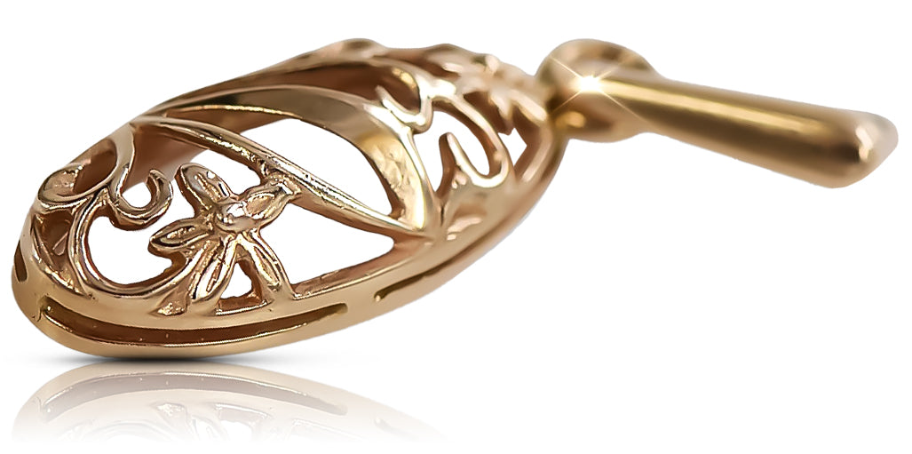 Vintage Leaf Pendant in 14K Rose Gold (vpn083) — view 3
