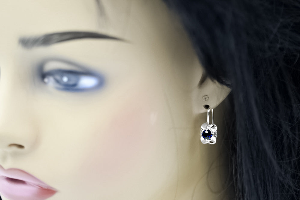 Vintage Sapphire Earrings in Sterling Silver (vec116s-sp) — full view of the piece