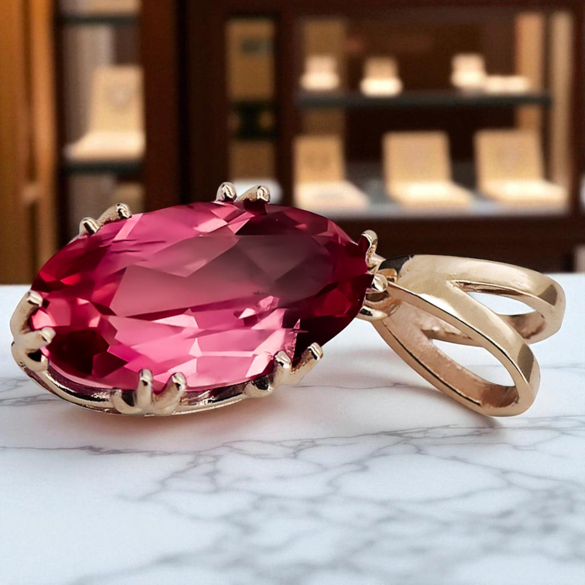 Vintage Ruby Pendant in 14K Rose Gold (vpc019r-rb)