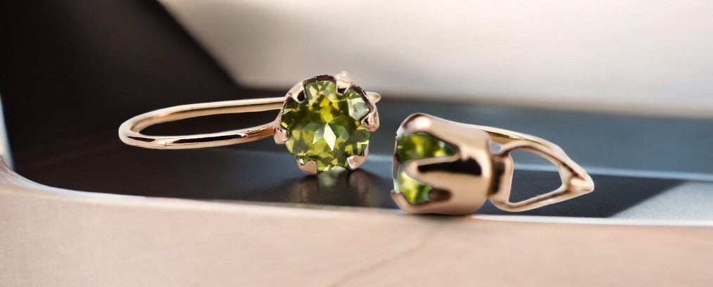 Vintage Yellow Peridot Earrings in 14K Rose Gold (vec056r-yp) — full view of the piece