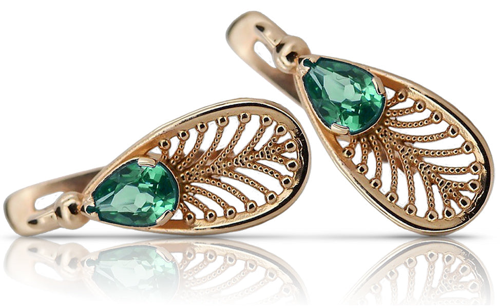 Vintage Emerald Earrings in 14K Rose Gold (vec067r-em) — full view of the piece