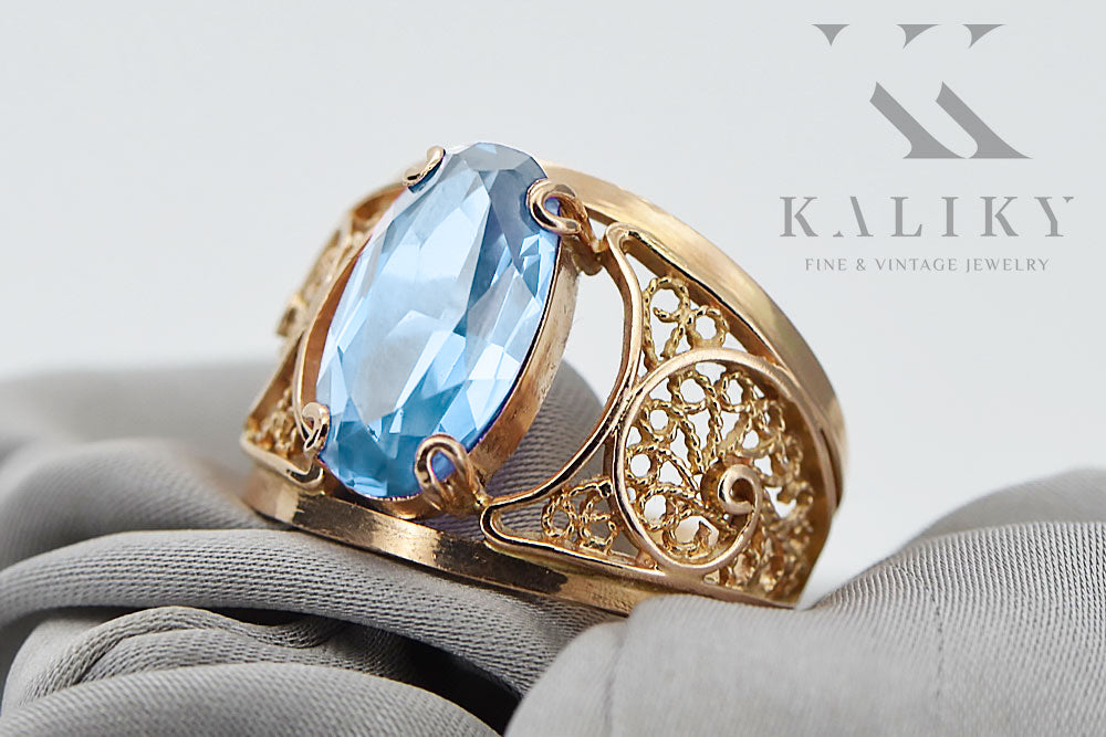 Vintage Aquamarine Craft Ring in 14K Rose Gold (vrc057r-aq) — close-up of the hallmark on the inner band