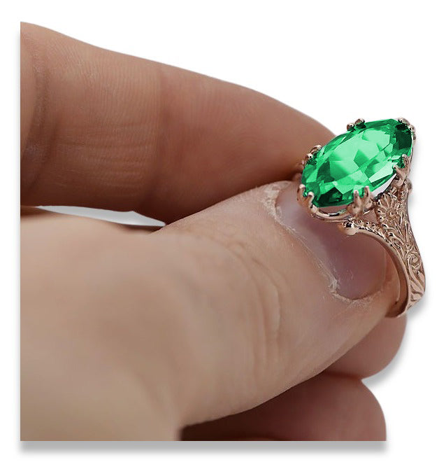 Vintage Emerald Oval Ring in 14K Rose Gold (vrc084r-em) — close-up of the hallmark on the inner band