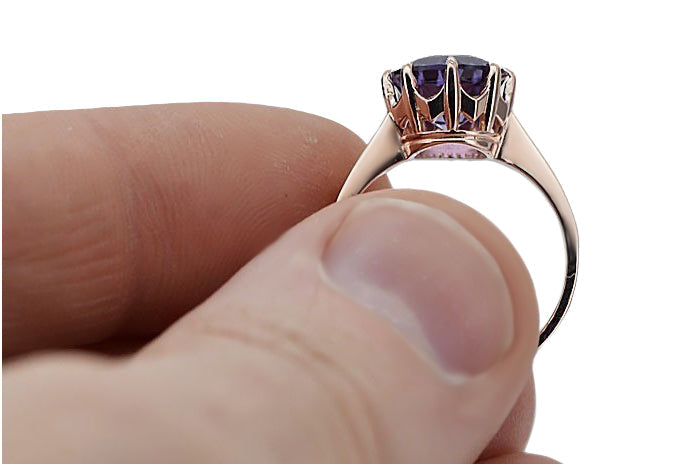 Vintage Alexandrite Ring in 14K Rose Gold (vrc157r-ax) — close-up of the hallmark on the inner band
