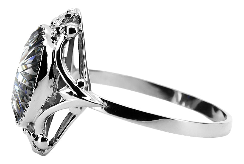 Vintage Zircon Ring in Sterling Silver (vrc128s-zi) — side view showing the setting