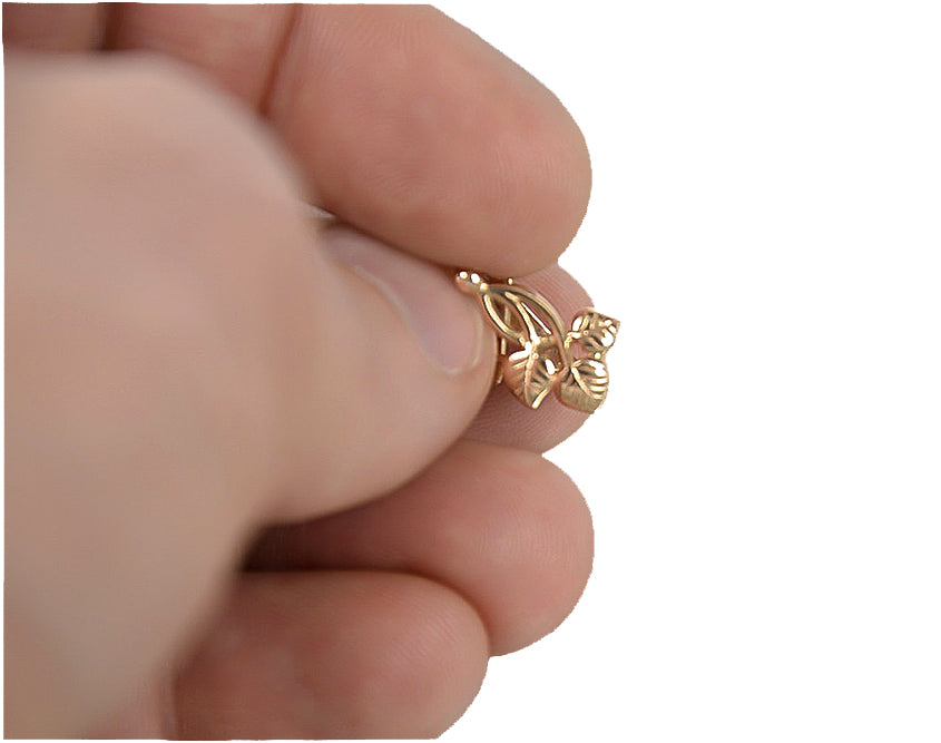 Vintage Leaf Earrings in 14K Rose Gold (ven039) — side view showing the setting