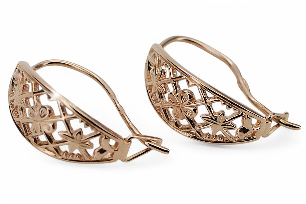 Vintage Openwork Earrings in 14K Rose Gold (ven146) — close-up of the stone and setting