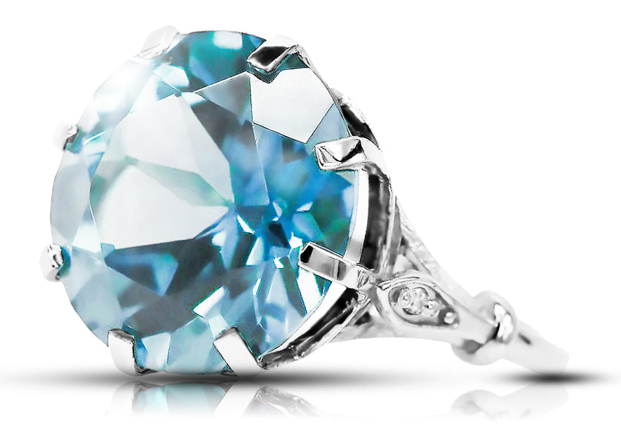Vintage Aquamarine Ring in Sterling Silver (vrc073s-aq) — side view showing the setting