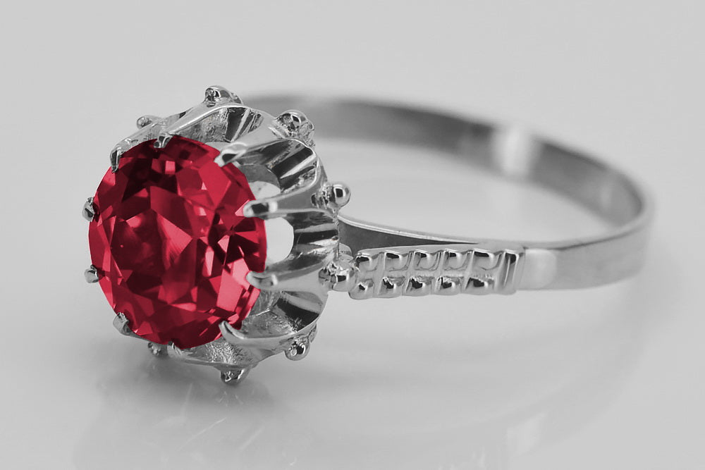 Vintage Ruby Ring in Sterling Silver (vrc045s-rb) — side view showing the setting