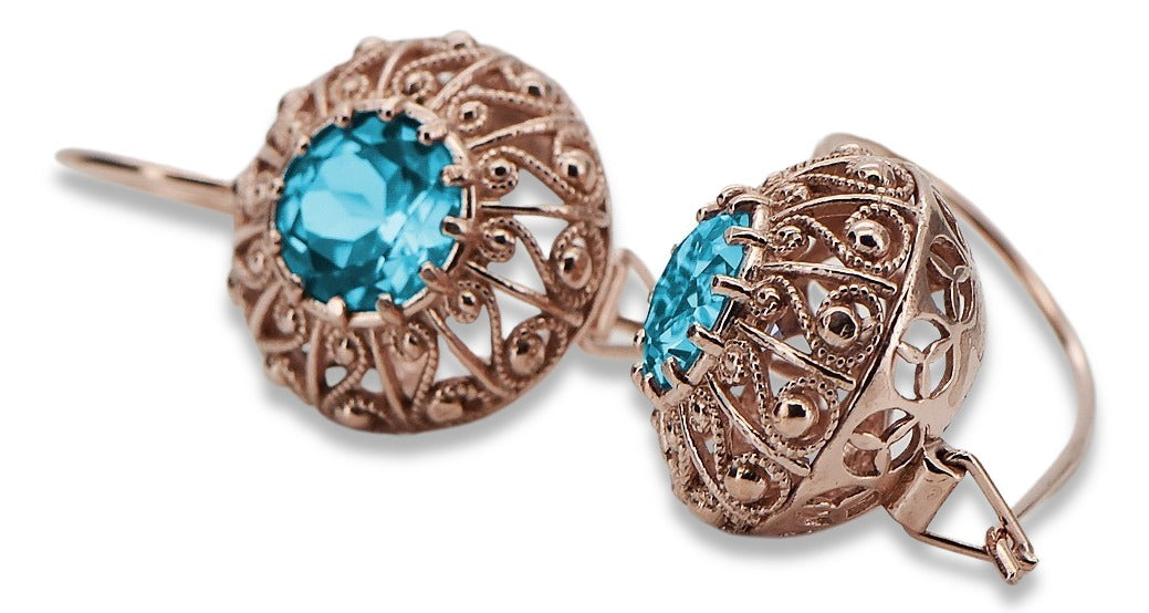 Vintage Aquamarine Earrings in 14K Rose Gold (vec002r-aq) — side view showing the setting