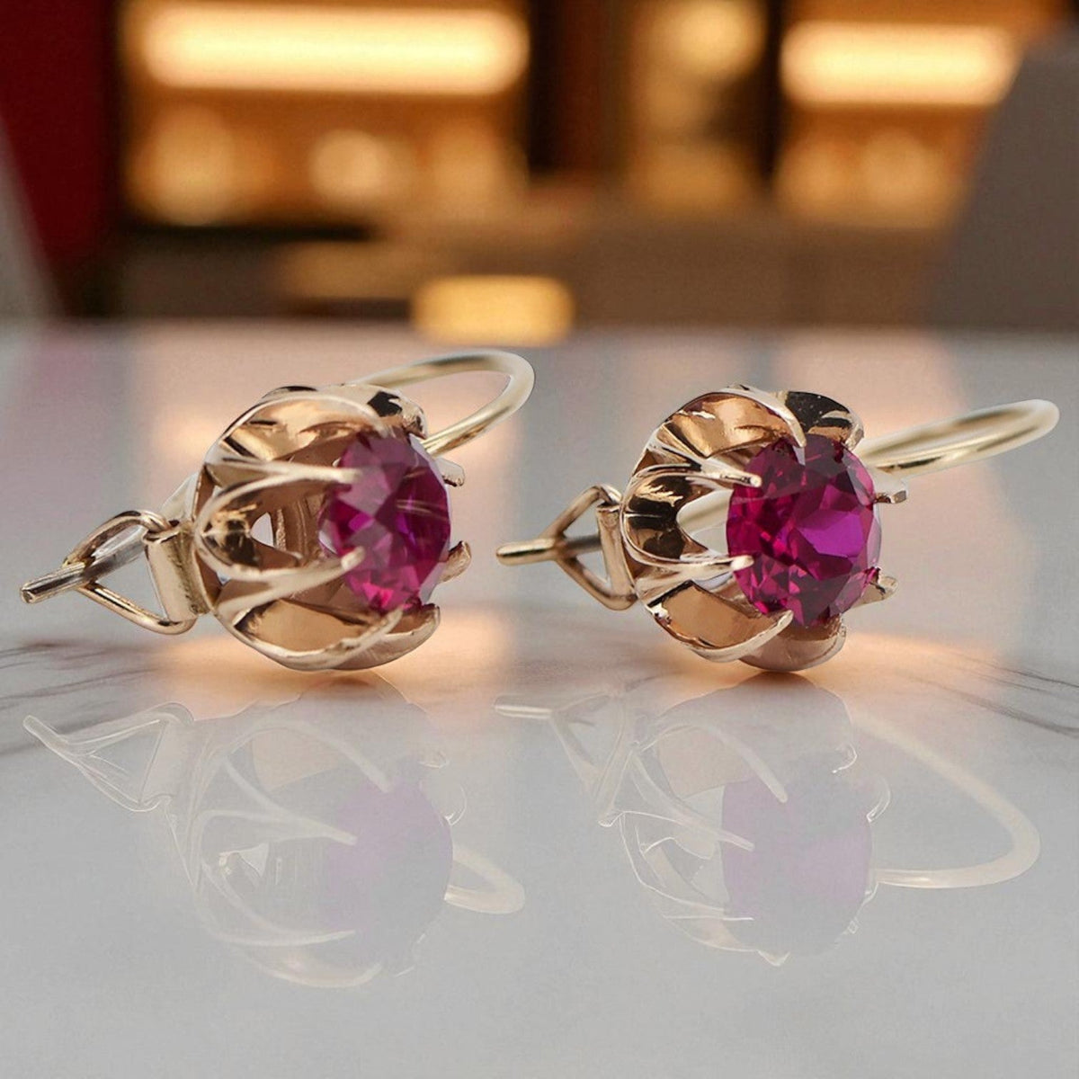 Vintage Ruby Earrings in 14K Rose Gold (vec062r-rb)