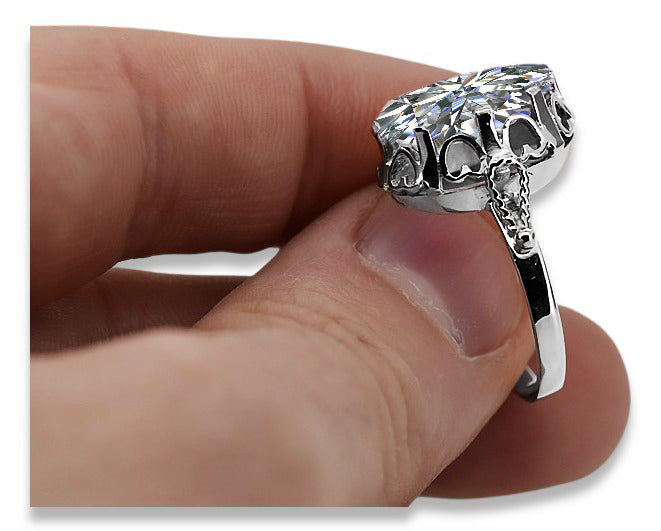 Vintage Zircon Zircone Ring in Sterling Silver (vrc134s-zi) — side view showing the setting