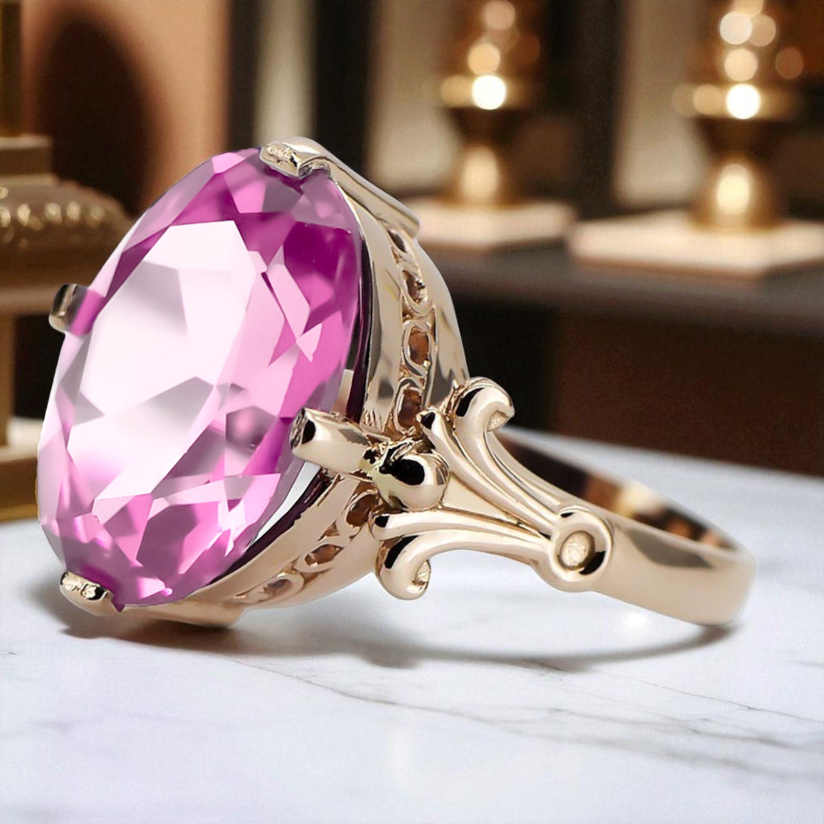 Vintage Amethyst Craft Ring in 14K Rose Gold (vrc369r-am)