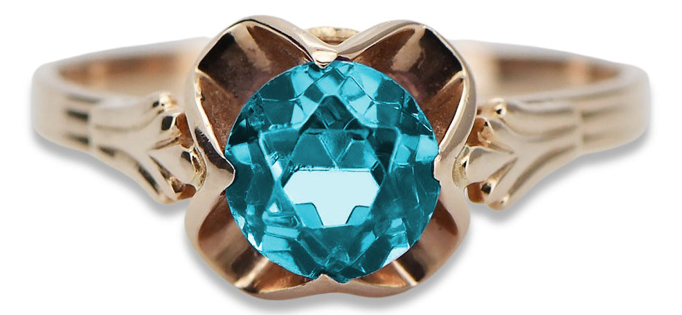 Vintage Aquamarine Ring in 14K Rose Gold (vrc023r-aq) — side view showing the setting