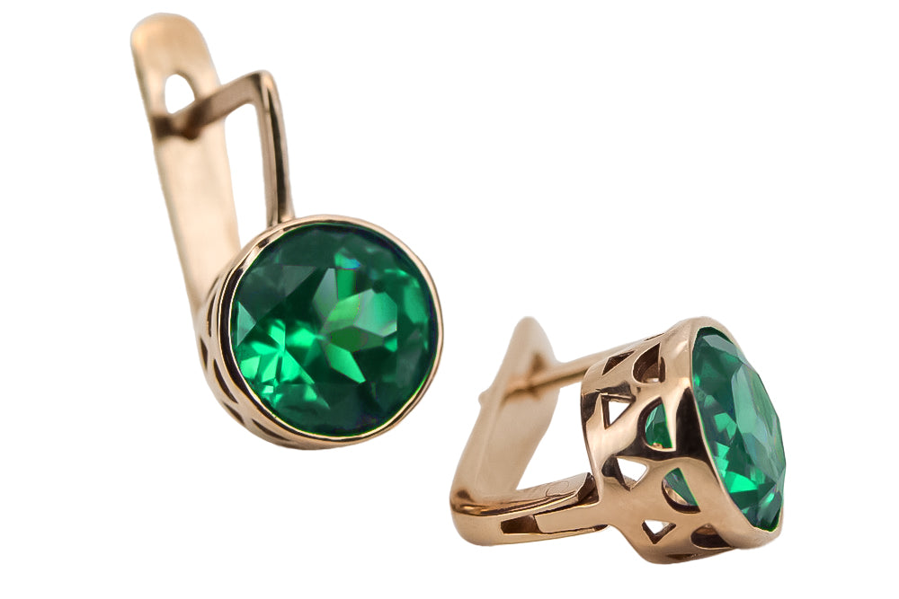 Vintage Emerald Earrings in 14K Rose Gold (vec107r-em) — close-up of the hallmark on the inner band