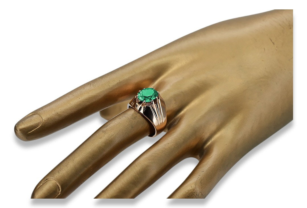 Vintage Emerald Ring in 14K Rose Gold (vrc016r-em) — close-up of the stone and setting