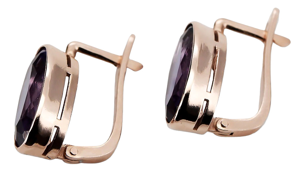 Vintage Alexandrite Earrings in 14K Rose Gold (vec001r-ax) — close-up of the stone and setting