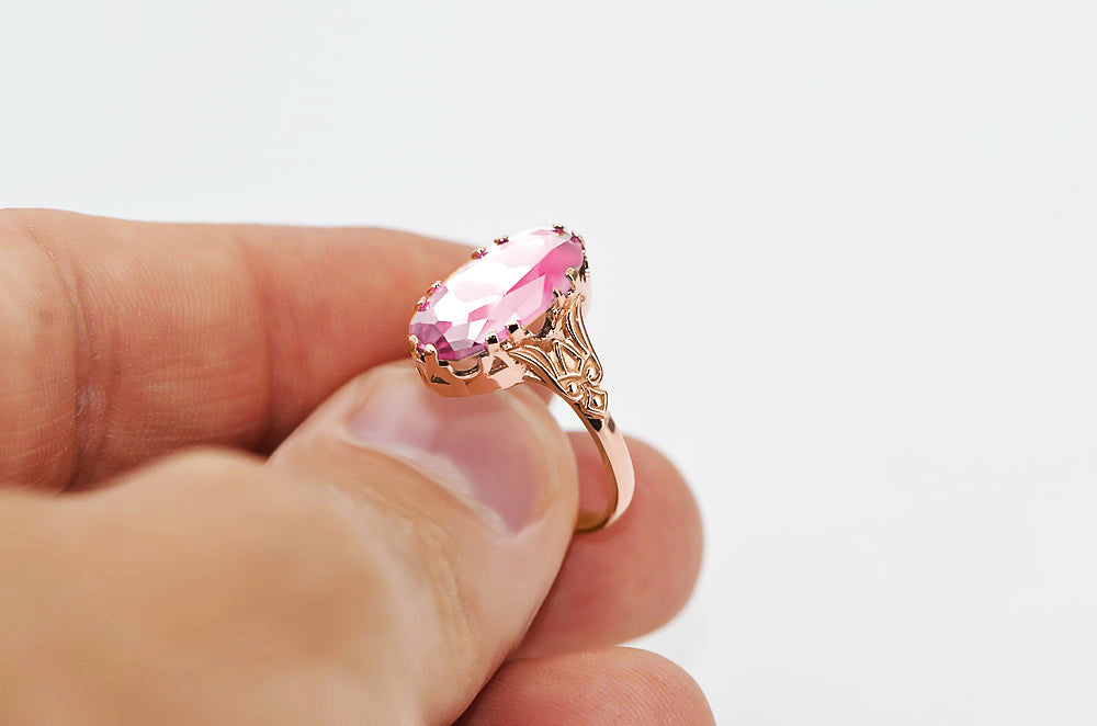 Vintage Amethyst Craft Ring in 14K Rose Gold (vrc058r-am) — side view showing the setting