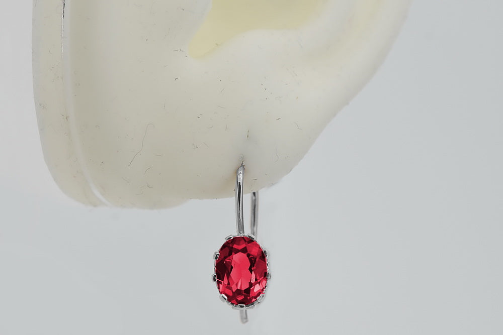 Vintage Ruby Earrings in Sterling Silver (vec196s-rb) — side view showing the setting