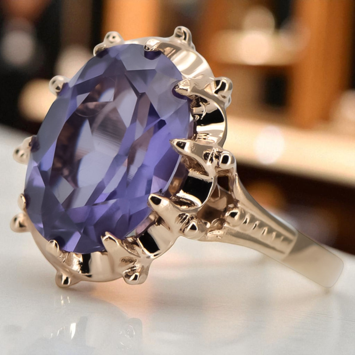 Vintage Alexandrite Ring in 14K Rose Gold (vrc079r-ax)