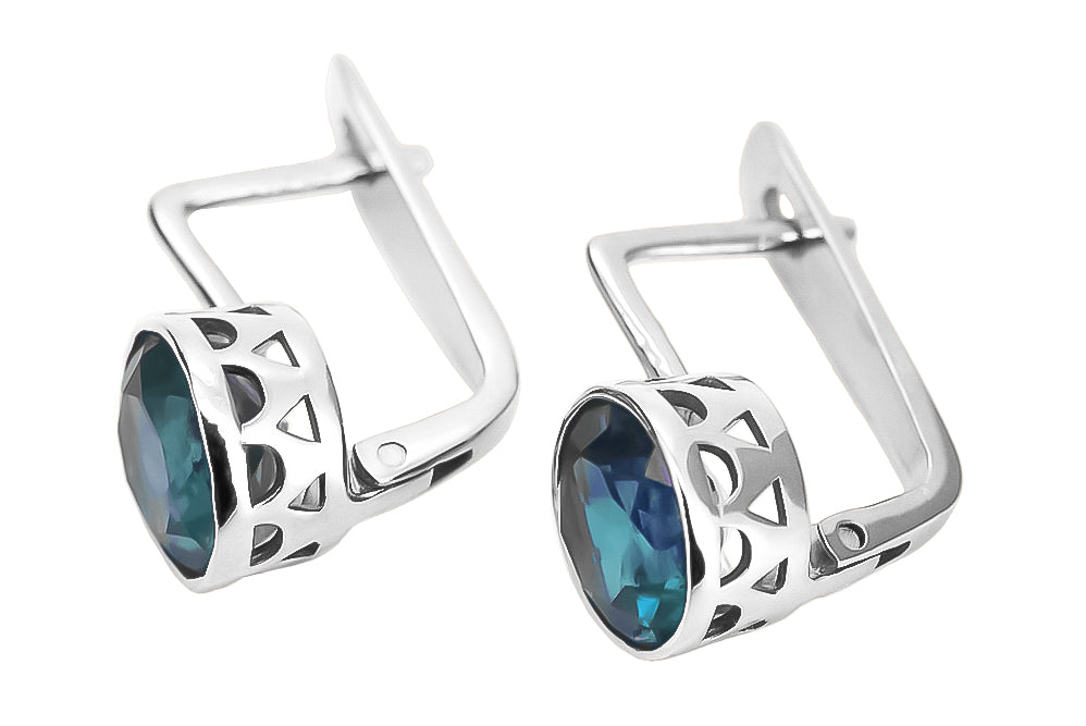 Vintage Aquamarine Earrings in Sterling Silver (vec107s-aq) — side view showing the setting