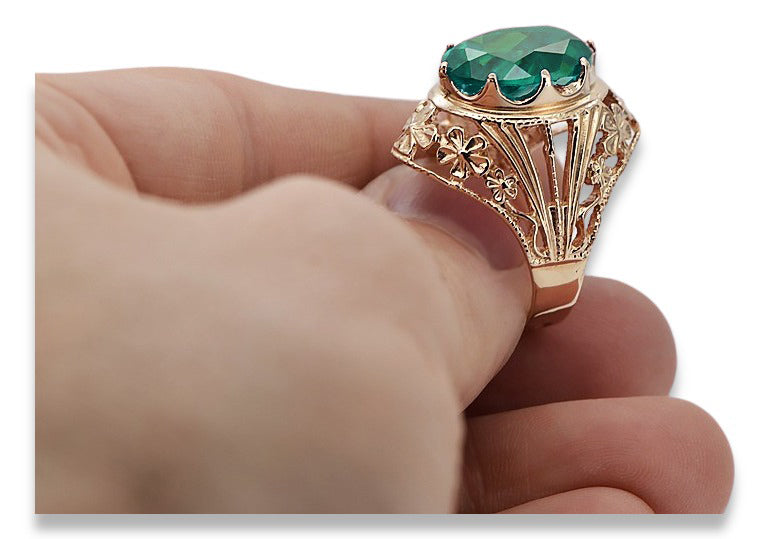 Vintage Emerald Ring in 14K Rose Gold (vrc031r-em) — close-up of the hallmark on the inner band