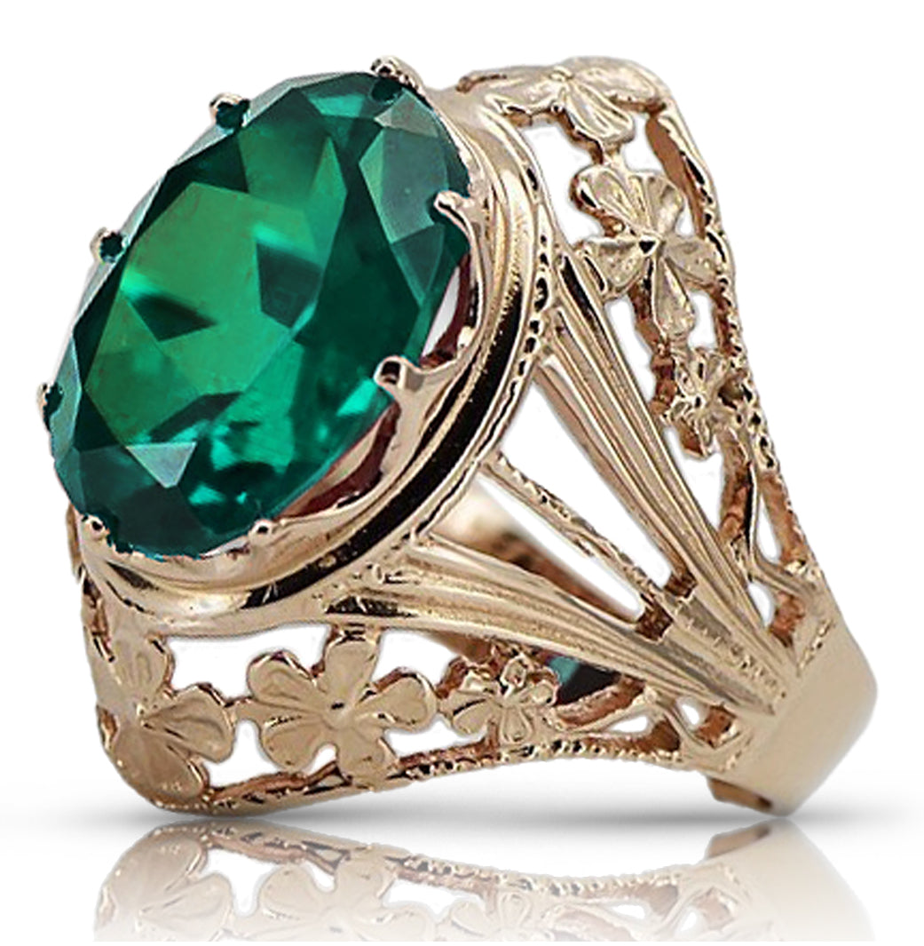 Vintage Emerald Ring in 14K Rose Gold (vrc031r-em) — side view showing the setting