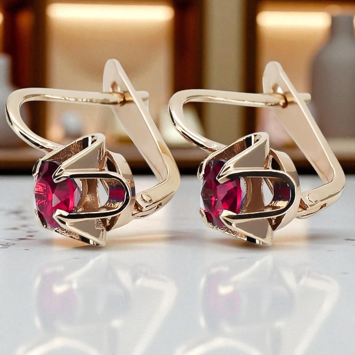 Vintage Ruby Earrings in 14K Rose Gold (vec018r-rb)