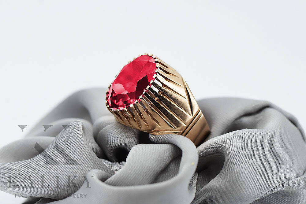 Vintage Ruby Ring in 14K Rose Gold (vrc048r-rb) — worn on the hand, showing profile