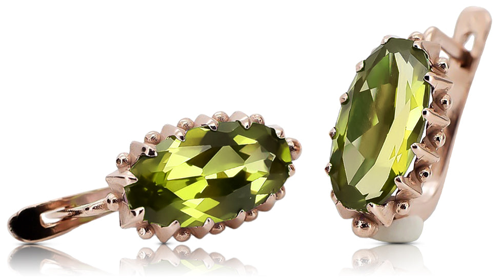 Vintage Yellow Peridot Earrings in 14K Rose Gold (vec174r-yp) — full view of the piece