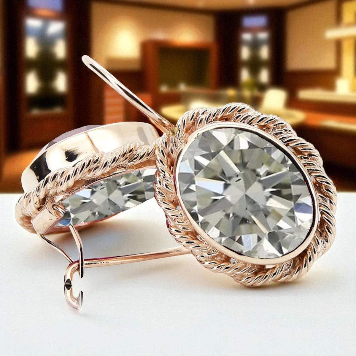 Vintage Zircon Earrings in 14K Rose Gold (vec007r-zi)