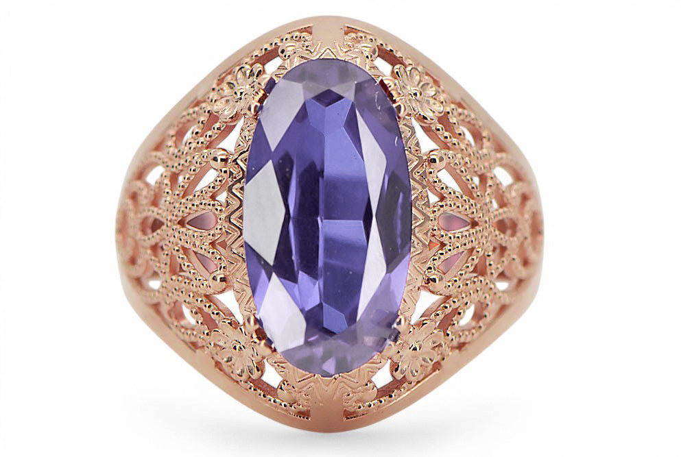 Vintage Alexandrite Ring in 14K Rose Gold (vrc074r-ax) — back view with the clasp