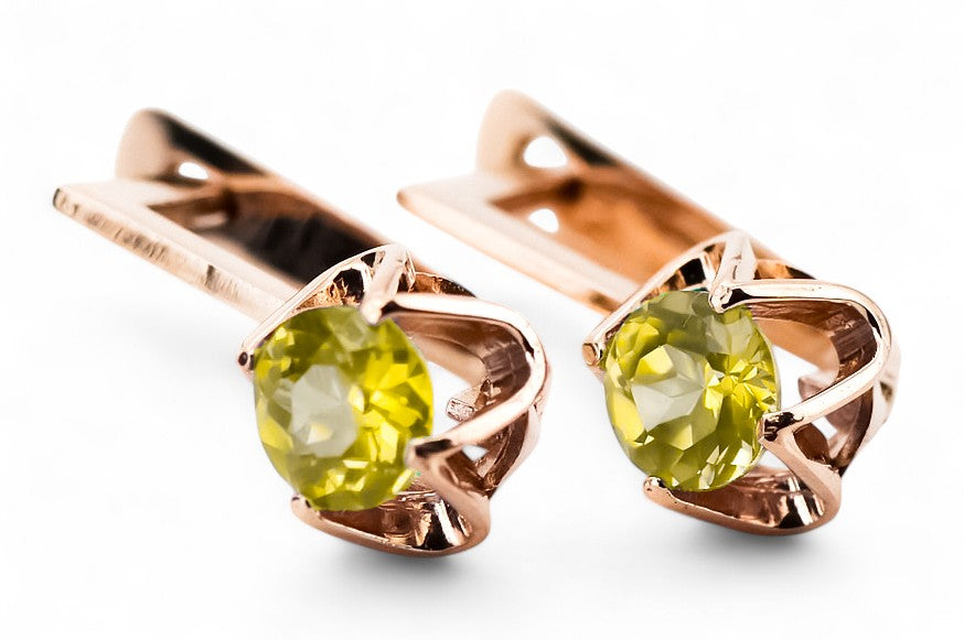 Vintage Yellow Peridot Earrings in 14K Rose Gold (vec005r-yp) — full view of the piece