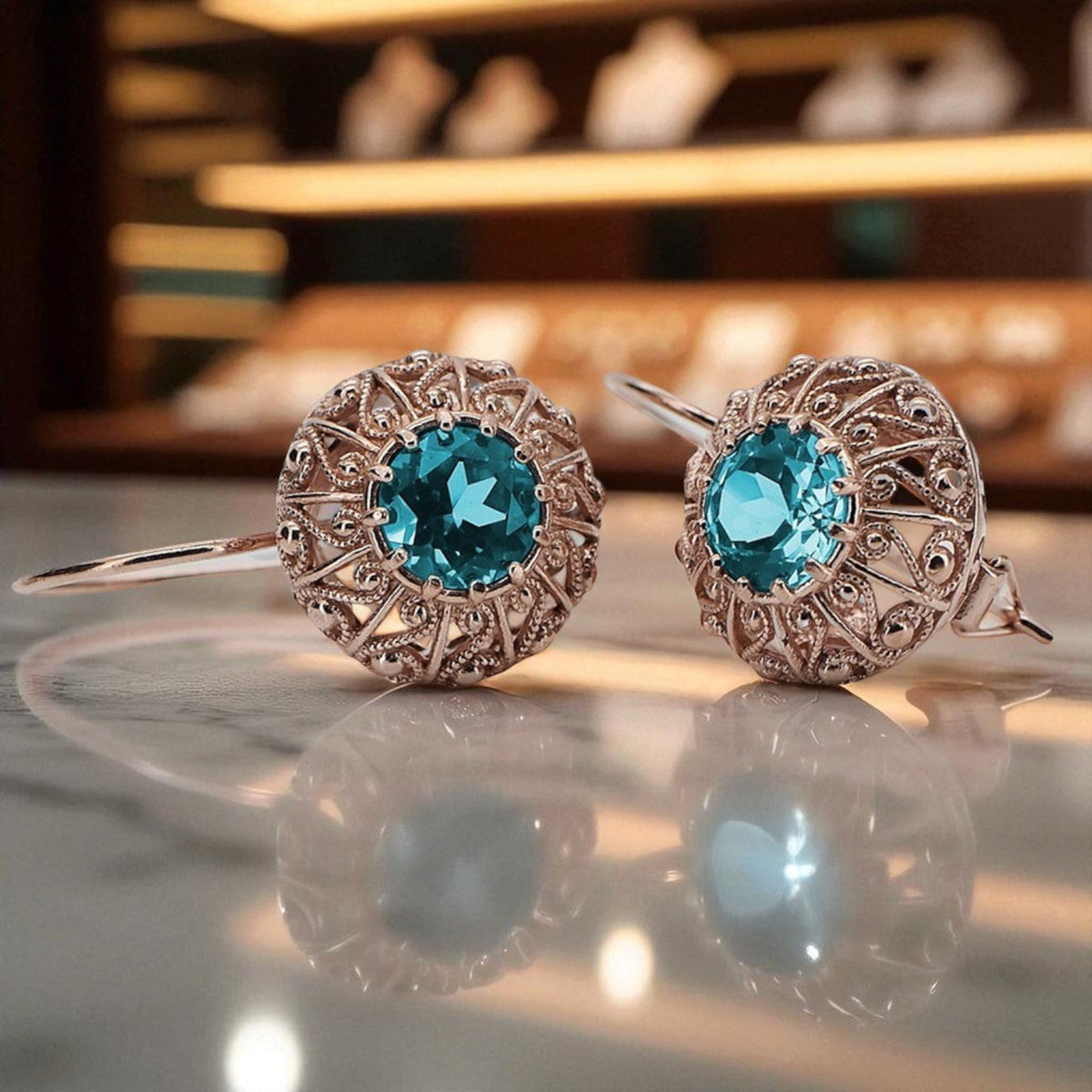 Vintage Aquamarine Earrings in 14K Rose Gold (vec002r-aq)