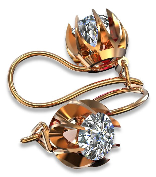 Vintage Zircon Earrings in 14K Rose Gold (vec062r-zi) — detail of the metal texture