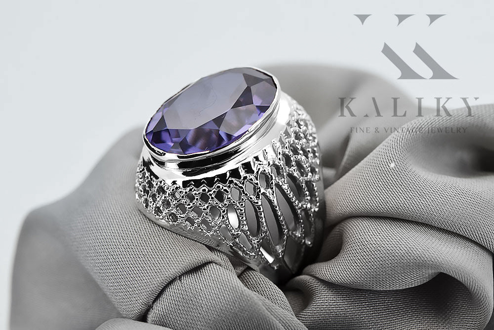 Vintage Alexandrite Ring in Sterling Silver (vrc089s-ax) — close-up of the hallmark on the inner band